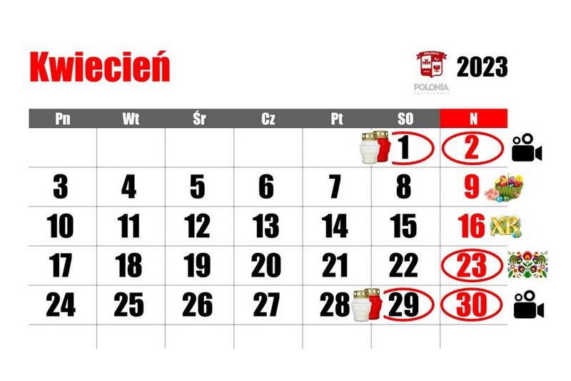 Календарь мероприятий Автономии «Полония» на апрель 2023 года